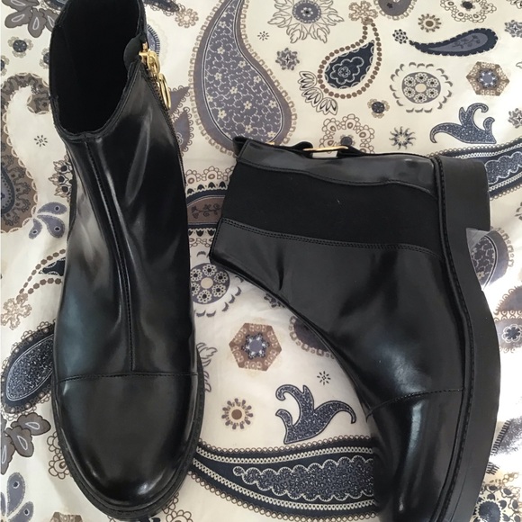 Black Leather Ankle Boots with Gold Zipper - Picture 3 of 8